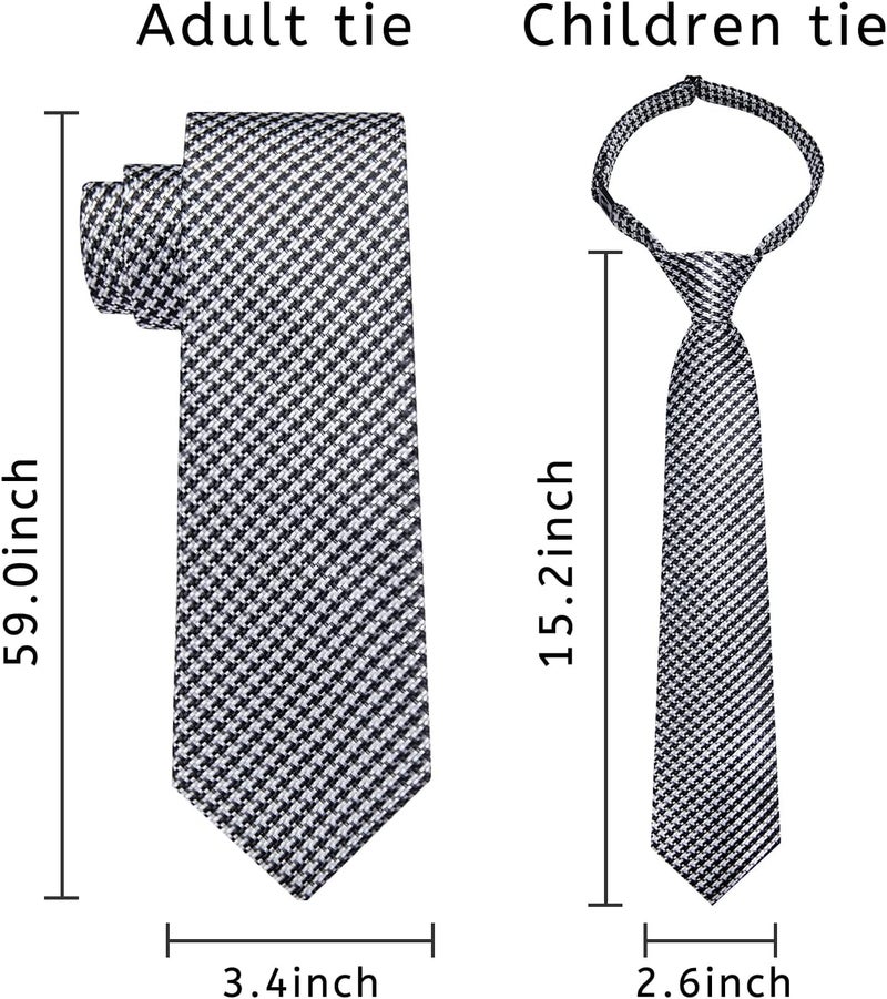 DiBanGu 2PCS Set for Father and Son Tie Silk Mens and Boys Adjustable Necktie & Pocket Square Cufflinks Kids Pre-tied Necktie - Image 4